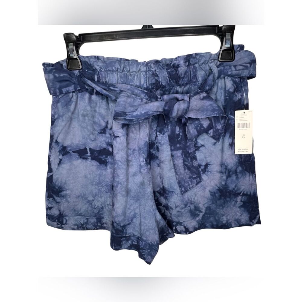 New Anthropologie Cloth & Stone Tie-Dye Blue Paperbag Waist Shorts Tie Belt